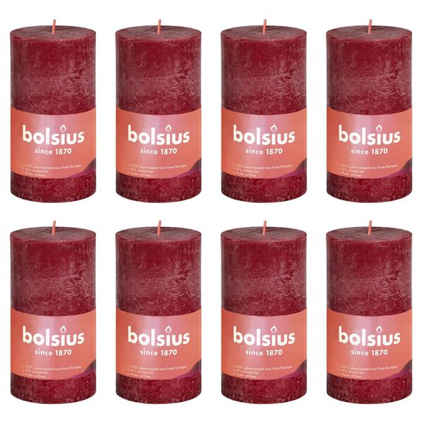 Bolsius Rustika blockljus 8-pack 100x50 mm sammetsröd