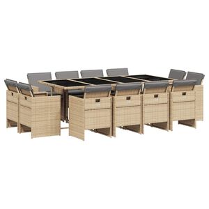 vidaXL Matgrupp f&ouml;r tr&auml;dg&aring;rden med dynor 13delar mixbeige konstrotting