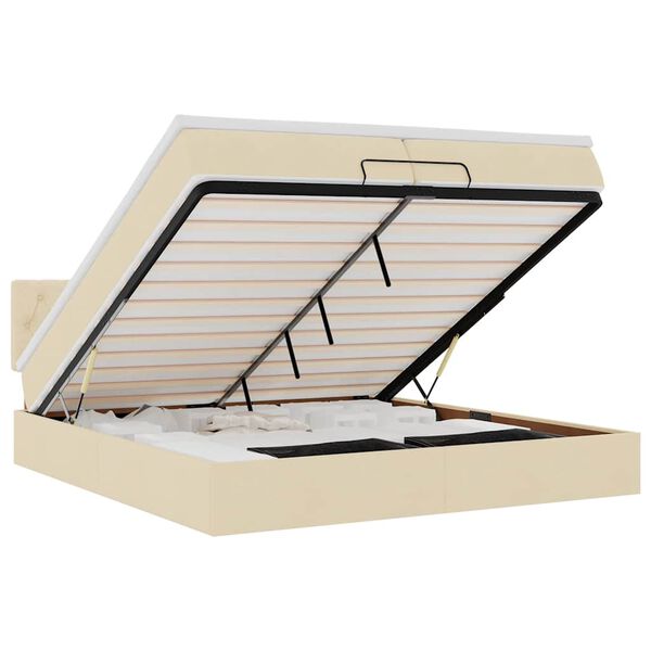 vidaXL Ottoman sängram med madrasser gräddvit 200x200 cm tyg