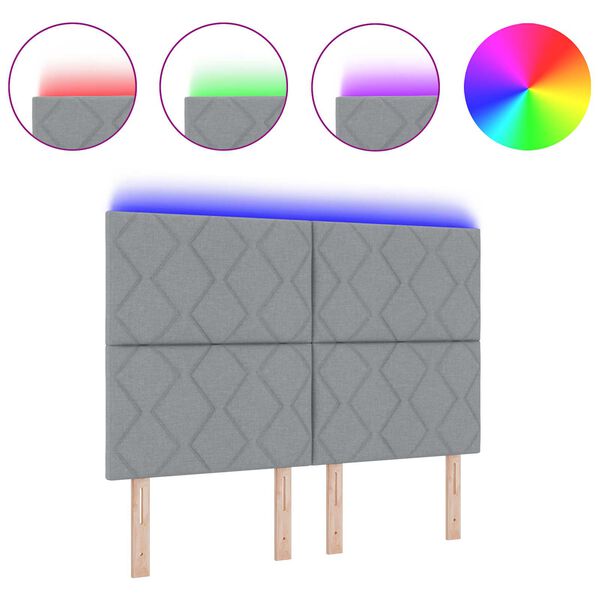 vidaXL Huvudgavel med LED -remsljus med huvudgavel Ljusgr&aring; 144 cm tyg