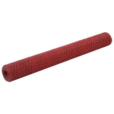 vidaXL Hönsnät stål med PVC-beläggning 25x1,2 m röd