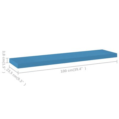 vidaXL Svävande vägghyllor 2 st blå 90x23,5x3,8 cm MDF