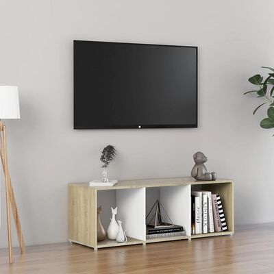 vidaXL TV-bänk vit och sonoma-ek 107x35x37 cm konstruerat trä