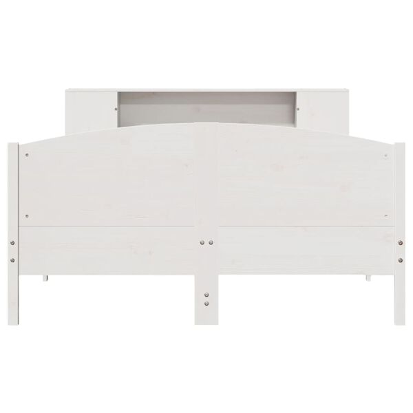 vidaXL Säng med bokhylla utan madrass vit 140x190cm massiv furu