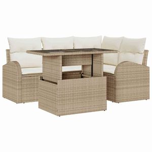 vidaXL Tr&auml;dg&aring;rdsoffset med kudde med lagring 5 pcs Beige Poly rattan
