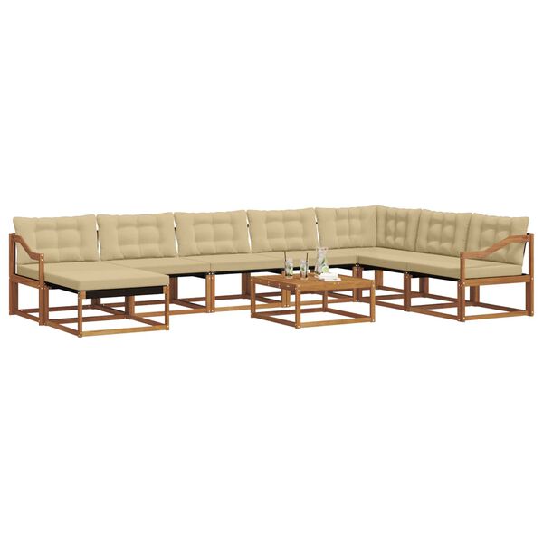 vidaXL Utomhussoffset 9 pcs Naturlig och Beige Massivt Akaciatr&auml;
