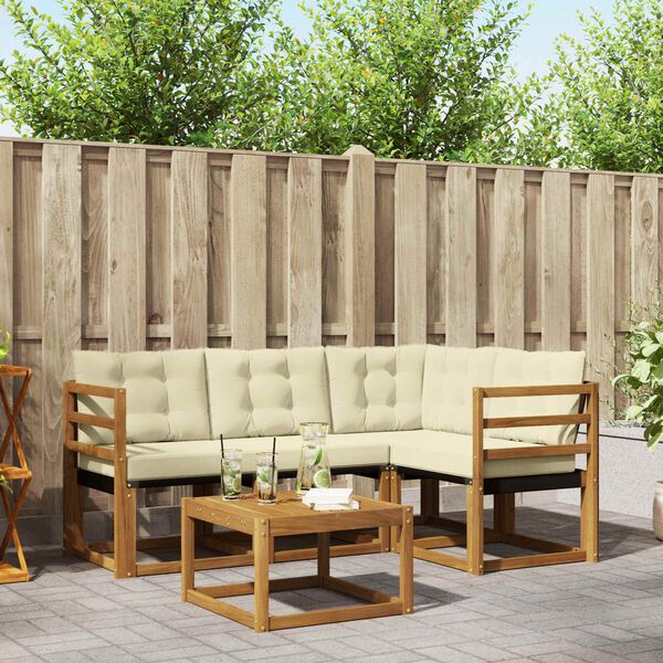 vidaXL Utomhussoffset med kudde 5 pcs Naturlig och Gr&auml;dde