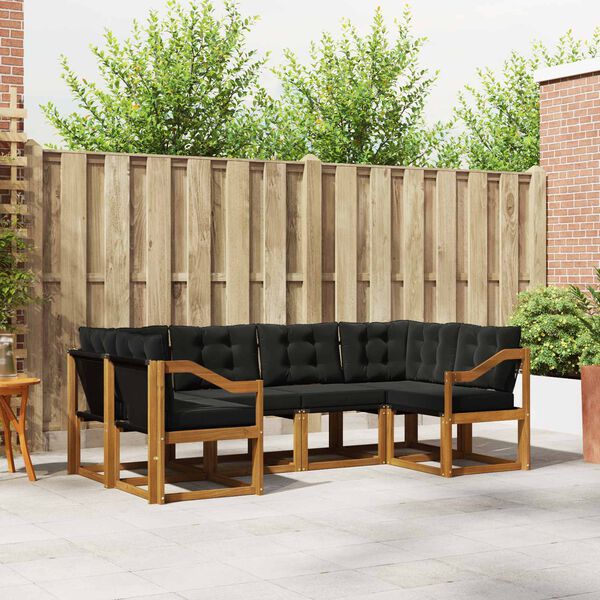 vidaXL Utomhussoffset med kudde 6 pcs Naturlig och svart