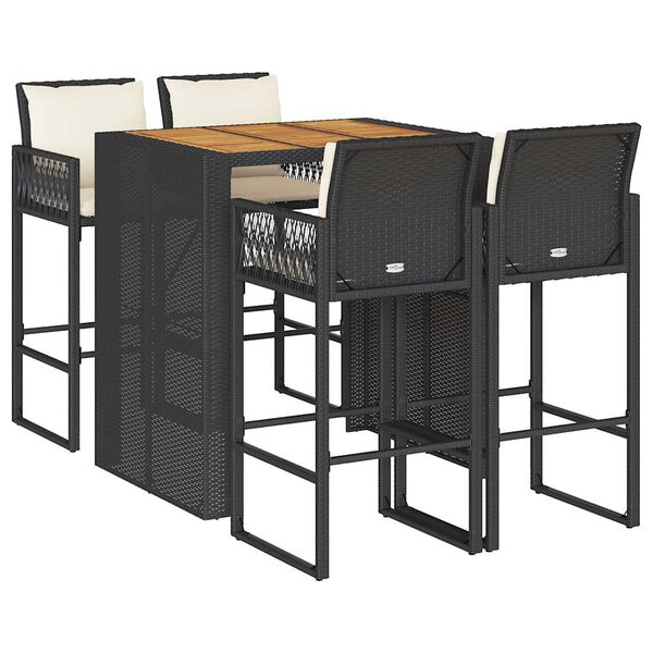 vidaXL Bargrupp f&ouml;r tr&auml;dg&aring;rden 5 delar med dynor svart