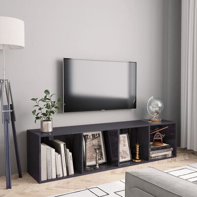vidaXL Bokhylla/TV-bänk grå högglans 143x30x36 cm