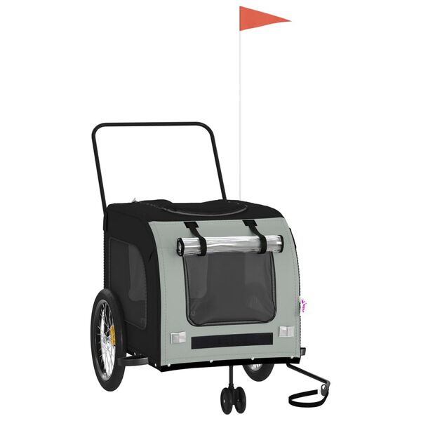 vidaXL Cykelvagn för djur svart och grå oxfordtyg och järn