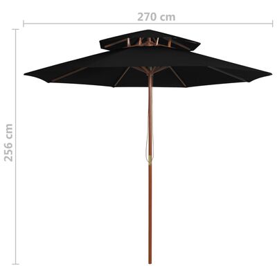 vidaXL Parasoll med två nivåer trästång svart 270 cm