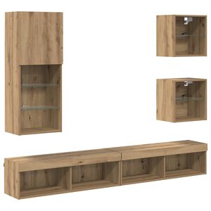 vidaXL TV-v&auml;ggenheter med LED 5 pcs Artisan Ek Konstruerat tr&auml;