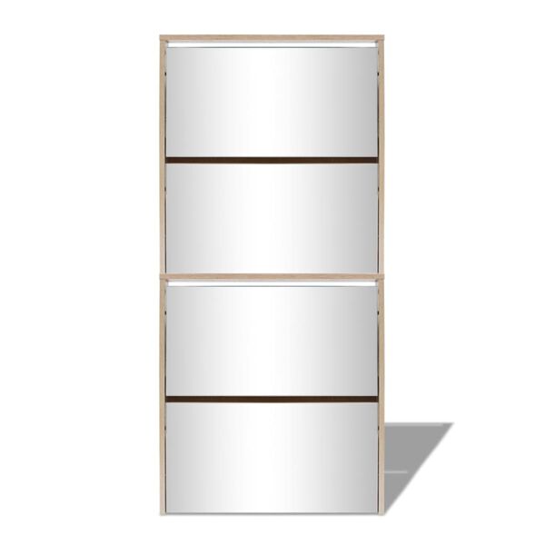 vidaXL Skosk&aring;p med 4 l&aring;dor och spegel ek 63x17x134 cm