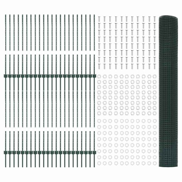 vidaXL St&auml;ngsel med stolpe Gr&ouml;n 1 x 100 m St&aring;l och PVC