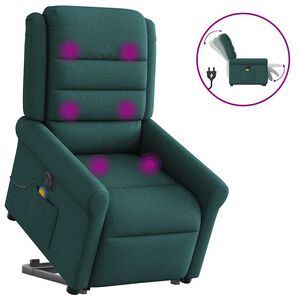 vidaXL Elektrisk massagef&aring;t&ouml;lj med uppresningshj&auml;lp m&ouml;rkgr&ouml;n tyg