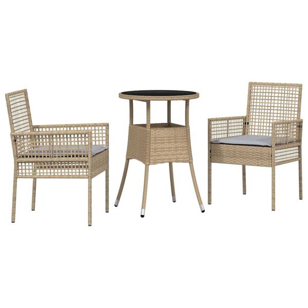 vidaXL Tr&auml;dg&aring;rdsm&ouml;belset 3 pcs Beige Poly rattan
