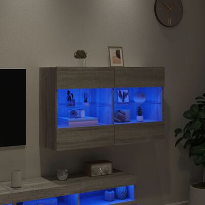 vidaXL Väggmonterad tv-bänk LED grå sonoma 98,5x30x60,5 cm