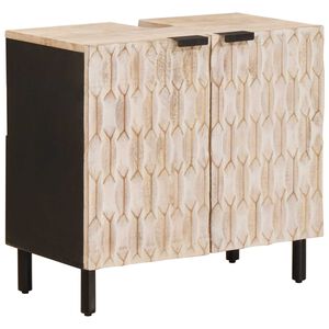 vidaXL Badrumssk&aring;p med handfat Vit 62 x 33 x 58 cm Massivt mangotr&auml;