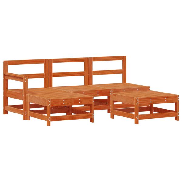 vidaXL Tr&auml;dg&aring;rd loungem&ouml;bler 5 pcs VaxBrun Massivt furu