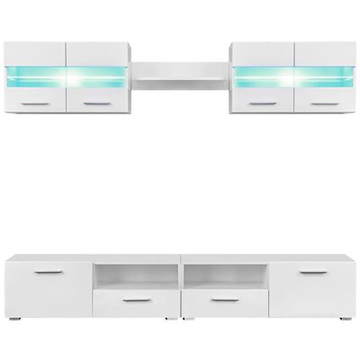 vidaXL TV-möbel 5 delar med LED-belysning högglans vit