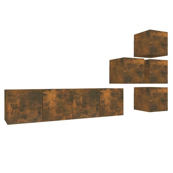 vidaXL Tv-sk&aring;p 6 delar R&ouml;kf&auml;rgad ek konstruerat tr&auml;