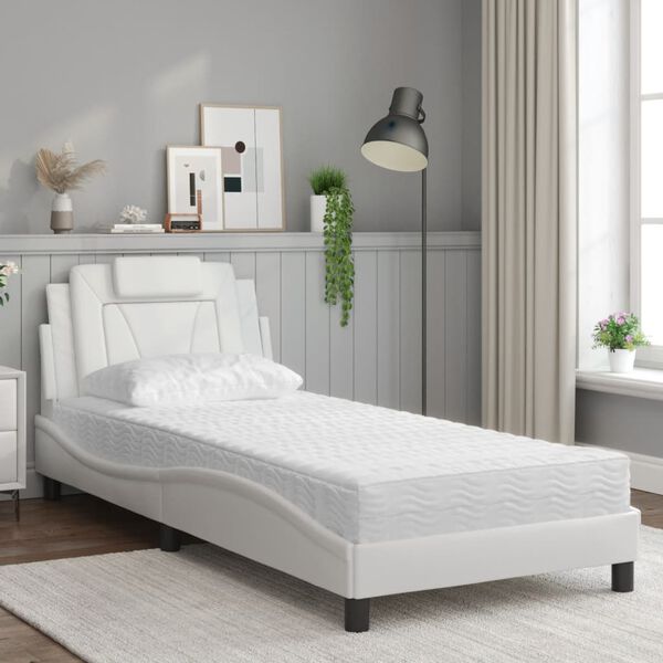 vidaXL Bed "Viana" with Mattress White 90x200 cm Faux Leather