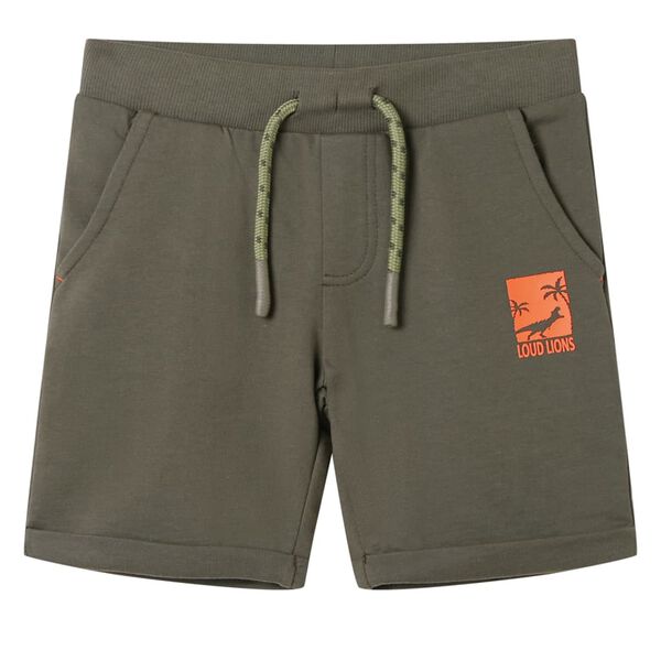 Barnshorts med snöre mörk khaki 92