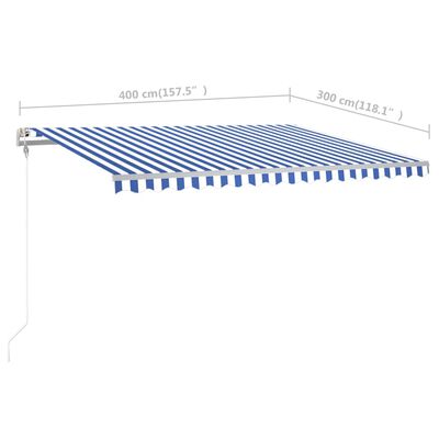 vidaXL Markis med stolpar manuellt infällbar 4x3 m blå och vit