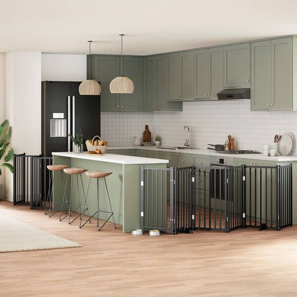 vidaXL Hundgrind med d&ouml;rr vikbar 15 paneler svart 750 cm poppel