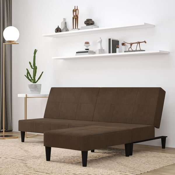 vidaXL B&auml;ddsoffa med pall 2-sits Brun mikrofibertyg