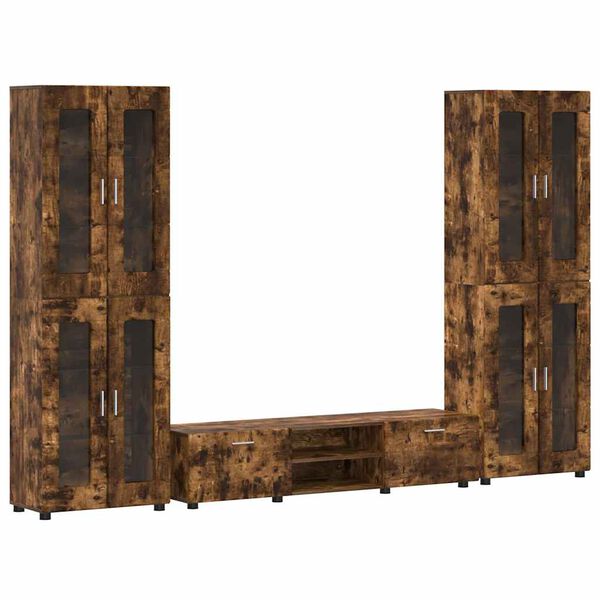 vidaXL TV-b&auml;nkset med l&aring;da med hylla FLORIN R&ouml;kt ek Konstruerat tr&auml;