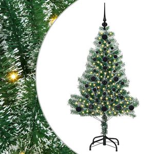 vidaXL Konstgjord Julgran Sn&ouml;flockad med LED Ljus Gr&ouml;n och Vit 120 cm