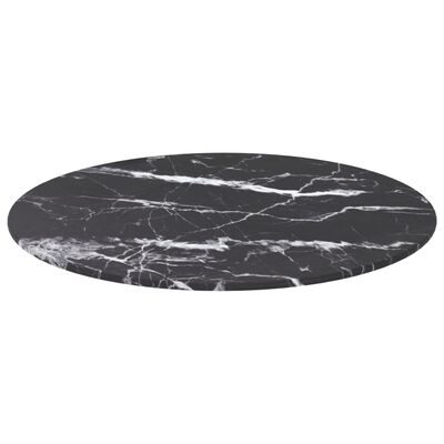 vidaXL Bordsskiva svart Ø50x0,8 cm härdat glas med marmortextur