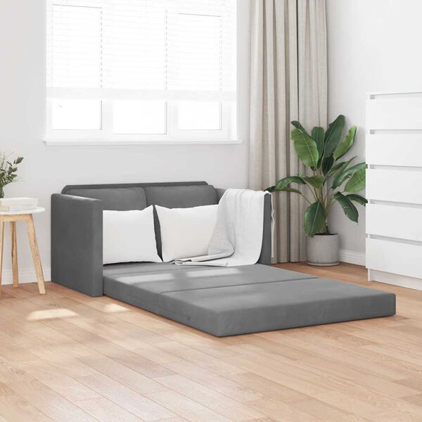 vidaXL Golvb&auml;ddsoffa 2-i-1 m&ouml;rkgr&aring; 122x204x55 cm sammet