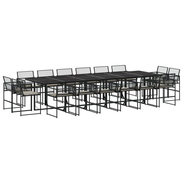 vidaXL Matgrupp för trädgården med dynor 17 delar konstrotting svart