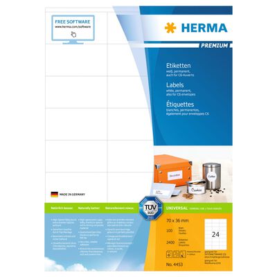 HERMA Permanenta etiketter PREMIUM A4 70x36 mm 100 ark