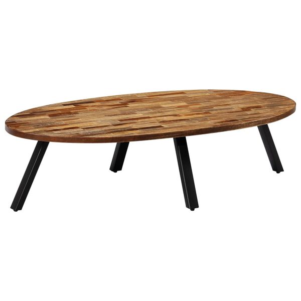 vidaXL Soffbord massiv återvunnen teak oval 120x60x30 cm