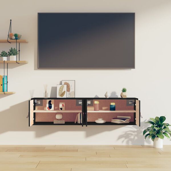 vidaXL V&auml;ggsk&aring;p 2 st svart 60x30x30 cm massiv furu