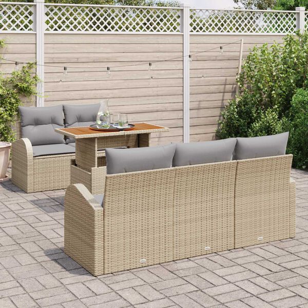 vidaXL Tr&auml;dg&aring;rdsoffset med lagring 6 pcs Beige Poly rattan