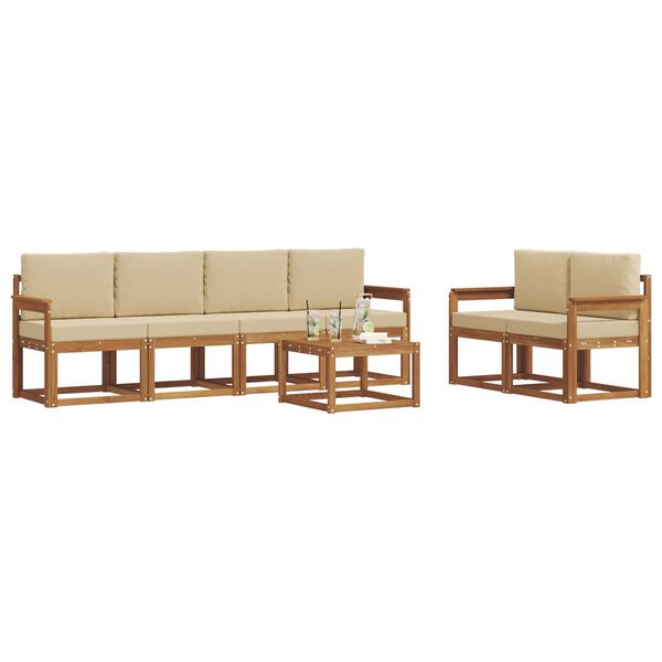 vidaXL Utomhussoffset 7 pcs Naturlig och Beige Massivt Akaciatr&auml;
