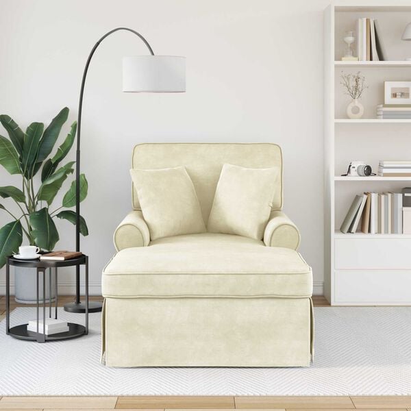 vidaXL Chaise Lounge med Kjol Kr&auml;m 91 x 157 x 91 cm Ribbad Tyg