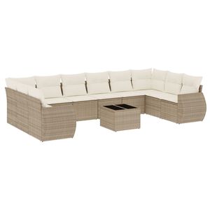 vidaXL Loungegrupp f&ouml;r tr&auml;dg&aring;rden m. dynor 11 delar beige konstrotting