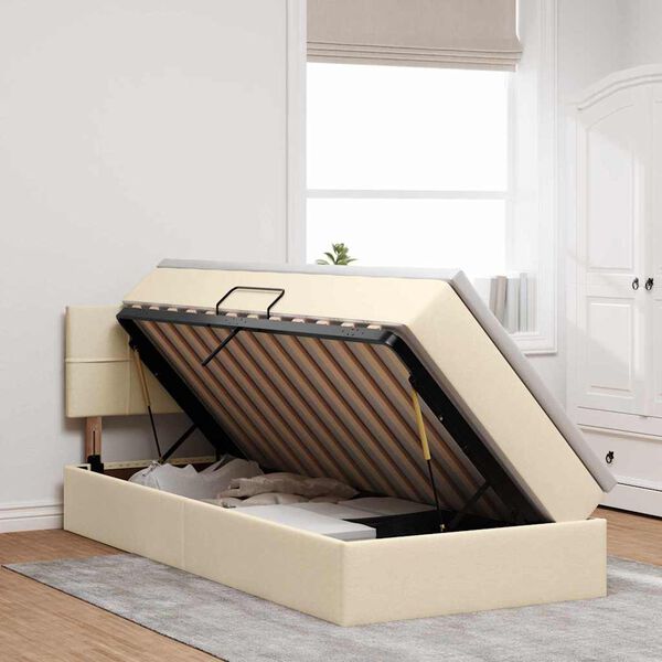 vidaXL F&ouml;rvaringss&auml;ng med LED med madrass med led Kr&auml;m 90 x 200 cm tyg