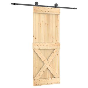 vidaXL Skjutd&ouml;rr Naturlig och svart 80 x 210 cm Massiv furutr&auml;d&ouml;rr