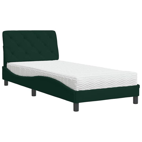vidaXL Bed with Mattress Dark Green 90x200 cm Velvet