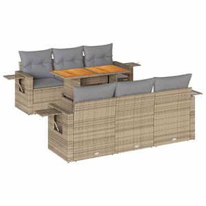 vidaXL Matgrupp f&ouml;r tr&auml;dg&aring;rden med dynor 7 delar beige konstrotting