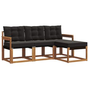 vidaXL Utomhussoffset med kudde 4 pcs Naturlig och svart