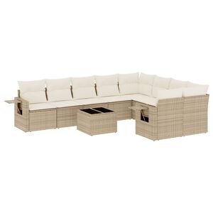 vidaXL Soffgrupp f&ouml;r tr&auml;dg&aring;rd med dynor 10 delar beige konstrotting