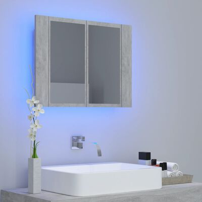 vidaXL Spegelskåp med LED betonggrå 60x12x45 cm akryl